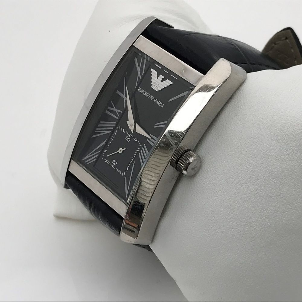 Emporio Armani Men Watch Black Leather Band Analog - Picture 8 of 8